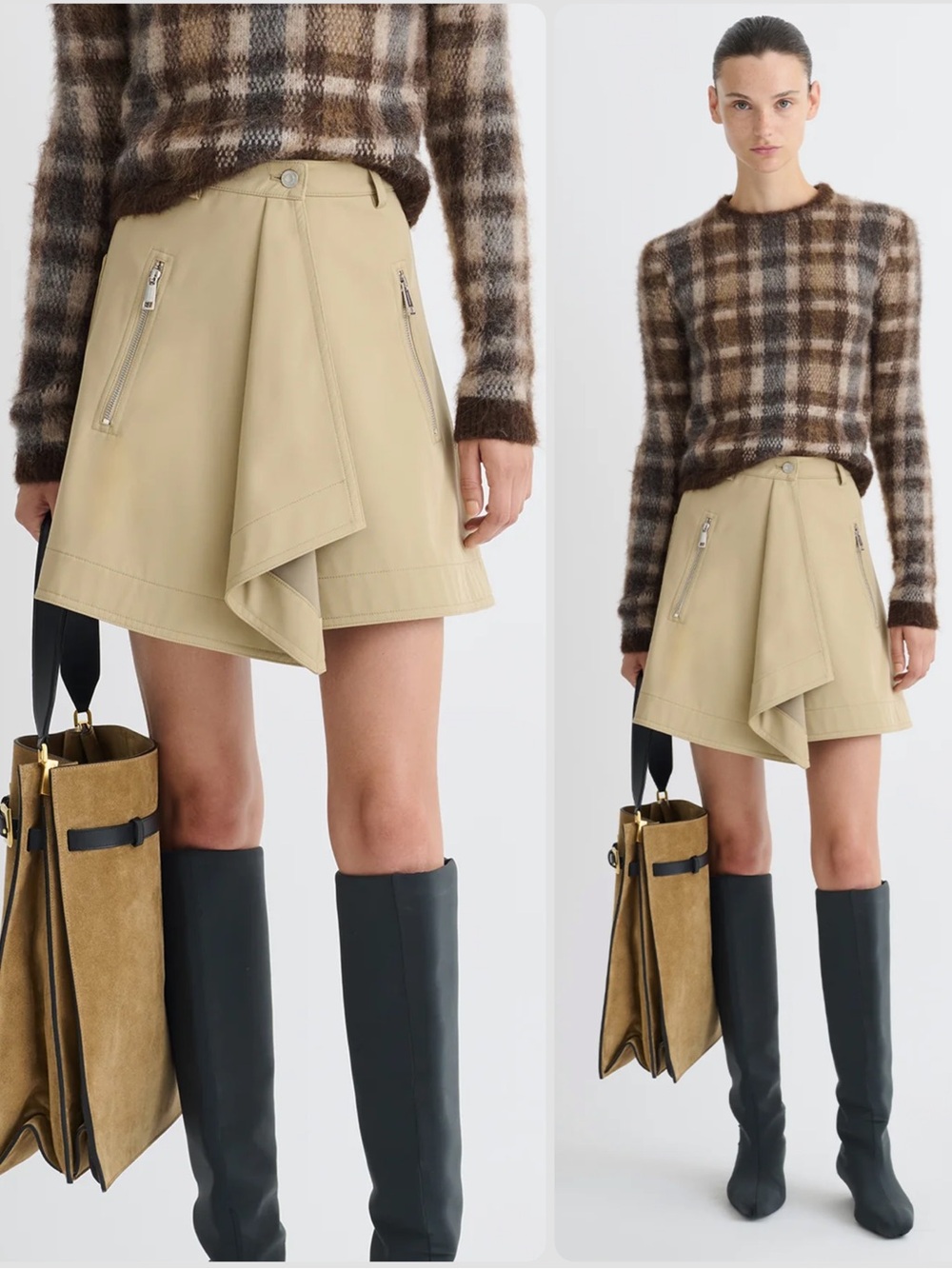 Nanushka Inge Cotton Bonded Trench Draped A-Line Mini Skirt NWT $595